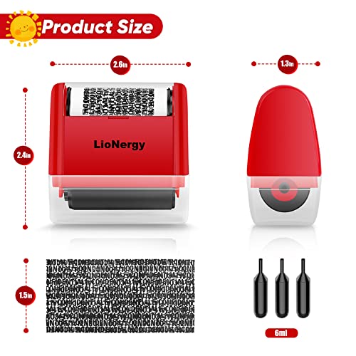 Lionergy Identity Protection Roller Stamp LioNergy Roller Identity Theft Prevention Security Stamp with 3 Refills - Red - Image 2