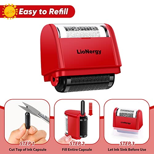 Lionergy Identity Protection Roller Stamp LioNergy Roller Identity Theft Prevention Security Stamp with 3 Refills - Red - Image 3