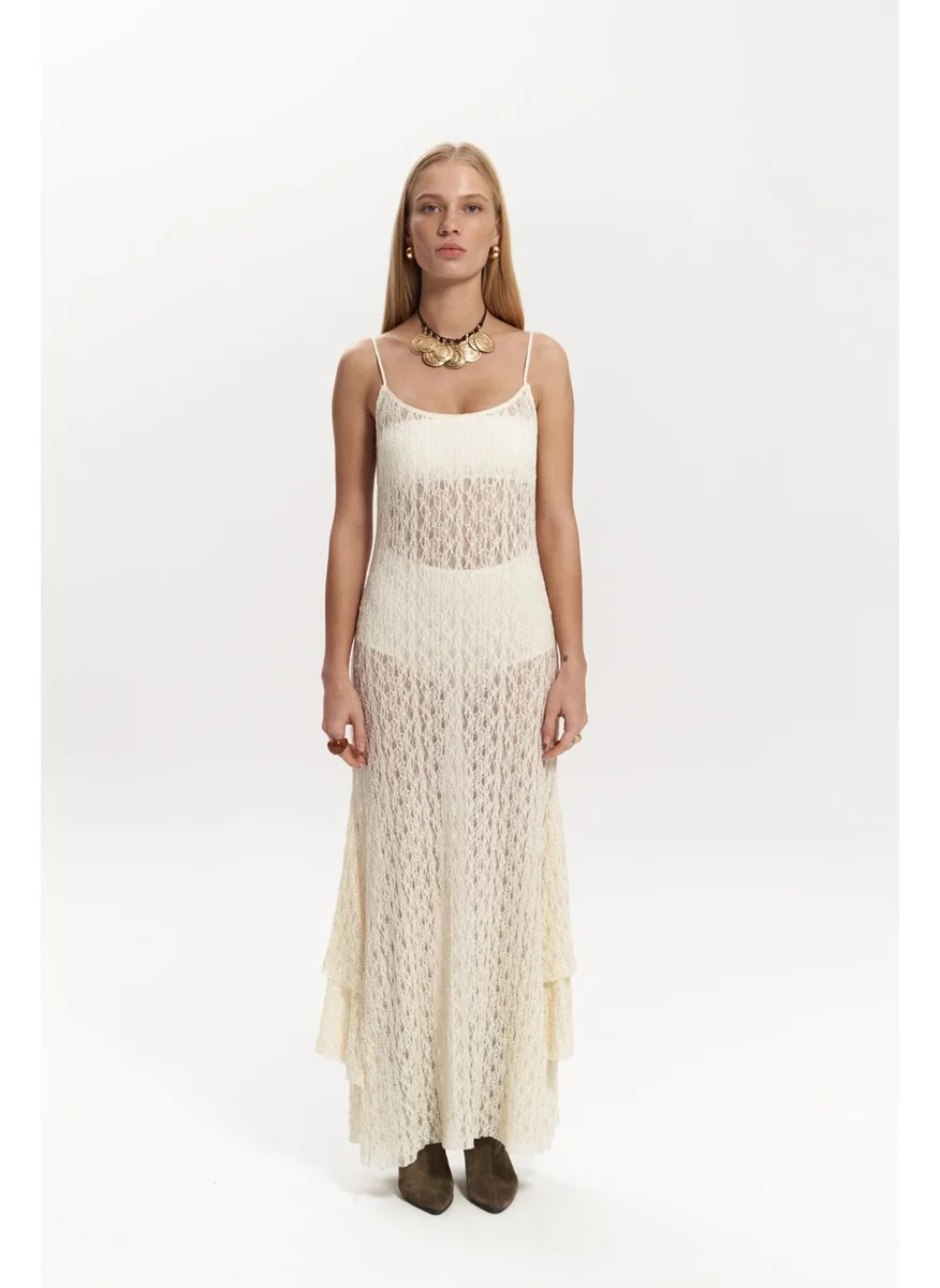 Mai Collection Laced Beige Long Dress
