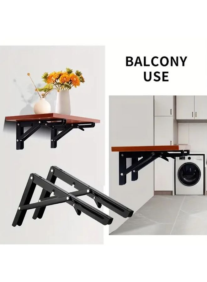 16 Inch Black Folding Shelf Bracket 2pcs Set Heavy Duty Stainless Steel 110 LB Capacity - Image 2