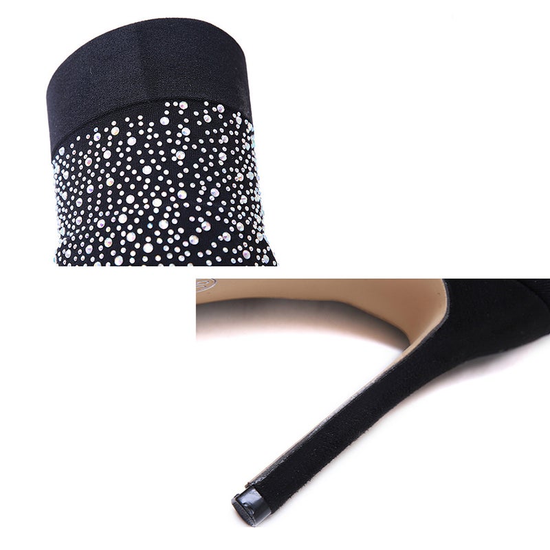 High Heel Over Knee Boots Bright Boots Women Rhinestone (Black Size 42 EU40.5 US13 UK6.5) - Image 5