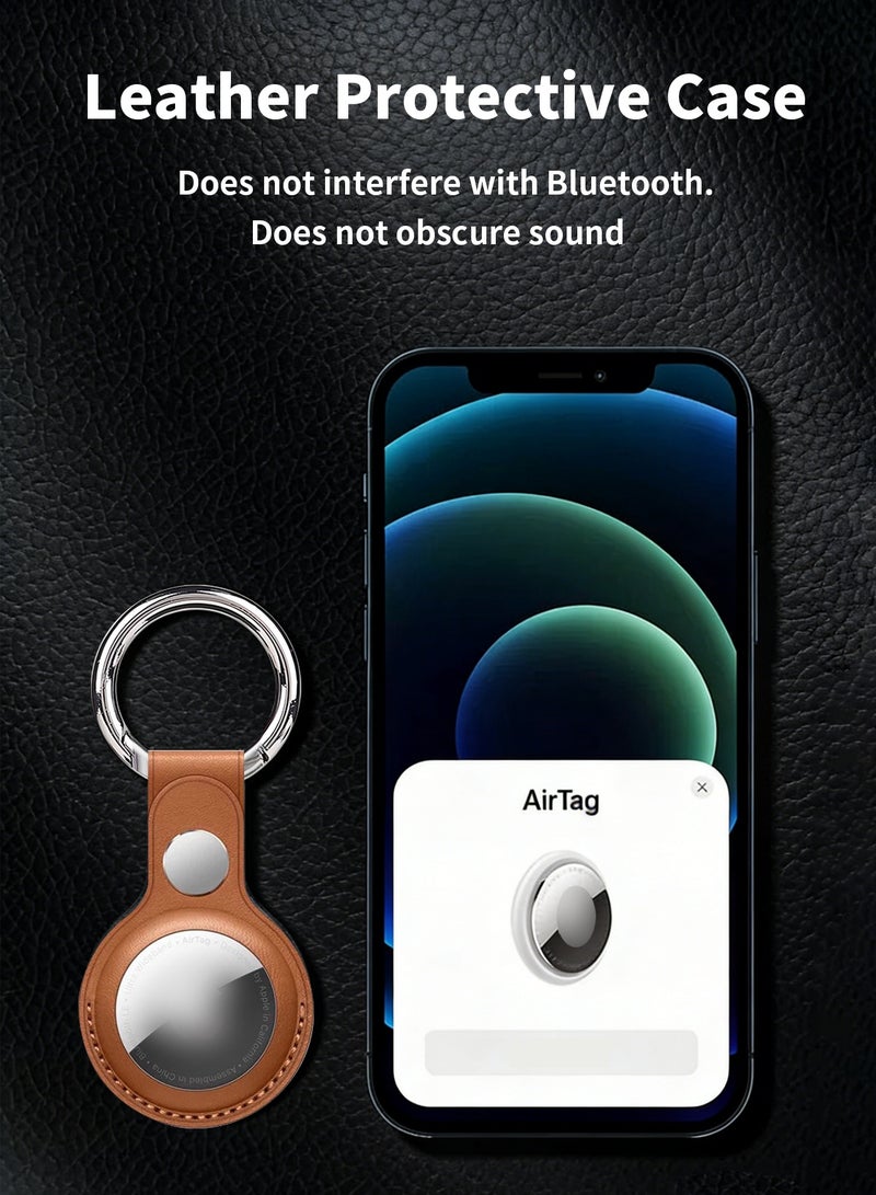 بكارنست عبوة من قطعتين: حافظة AirTag متوافقة مع Apple AirTag، حامل سلسلة مفاتيح من جلد البولي يوريثان (PU)، غطاء واقٍ مضاد للفقدان مزود بحلقة مفاتيح (بني) - Image 3