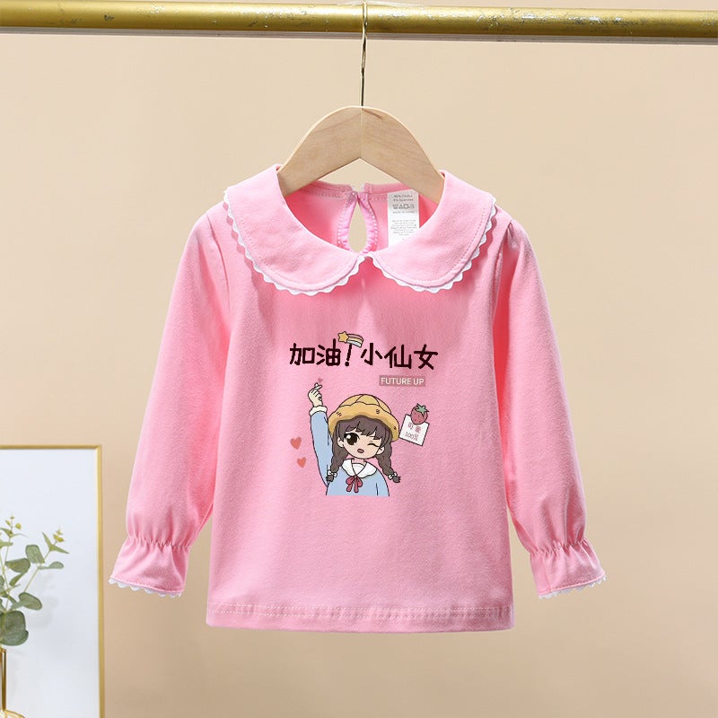 Baby Clothes Western Style Pure Cotton Long-Sleeved T-Shirt Autumn Clothes Children'S Baby Girl Children'S Top Base Shirt Trendy - Image 1