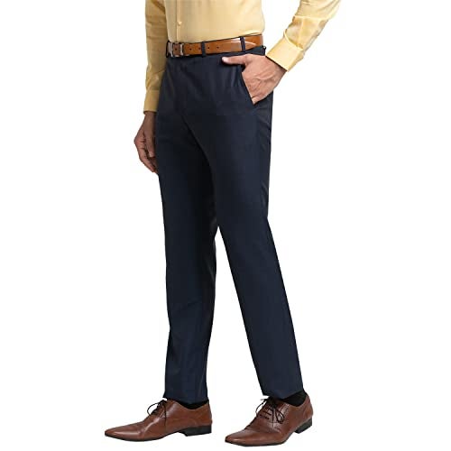 Raymond Men's Flat Front Contemporary Fit Dark Blue Formal Trouser - Image 3