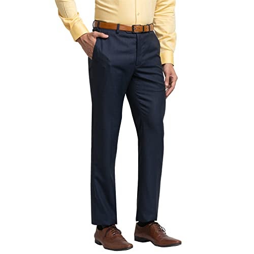 Raymond Men's Flat Front Contemporary Fit Dark Blue Formal Trouser - Image 2