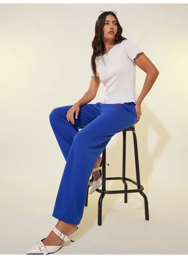 تايك تو Take Two Embroidered Detail Wide Leg Joggers with Drawstring Waist