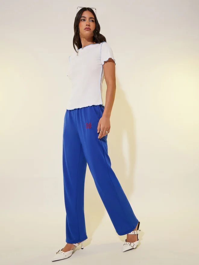 Take Two Take Two Embroidered Detail Wide Leg Joggers with Drawstring Waist