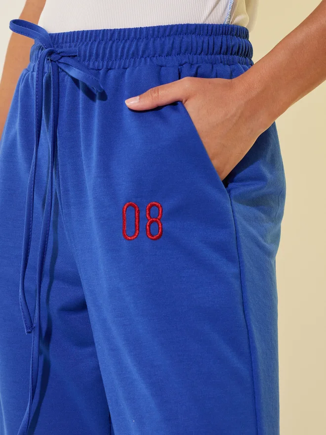 Take Two Take Two Embroidered Detail Wide Leg Joggers with Drawstring Waist