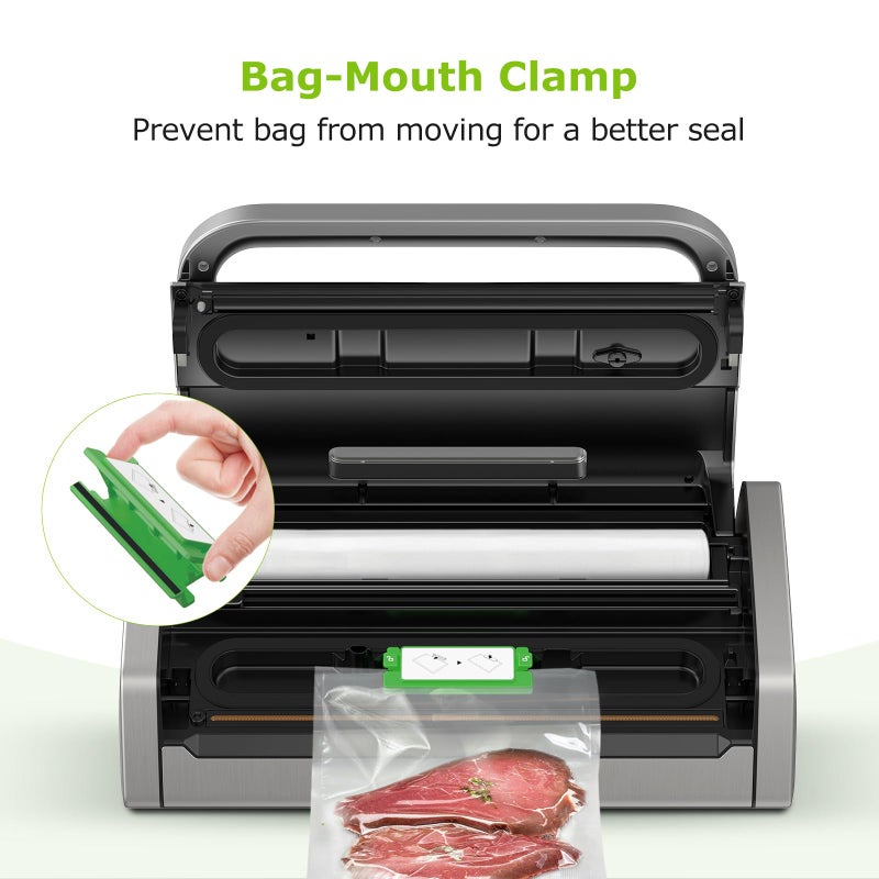 Bonsenkitchen Vacuum Sealer Machine, Globefish Technology for Perfect Vacuum Sealing, Powerful Low-Noise Food Vacuum Sealer with Easy Handle Design, Built-in Cutter & Bag Storage, 1 Bag Roll & 10 Bags - Image 4
