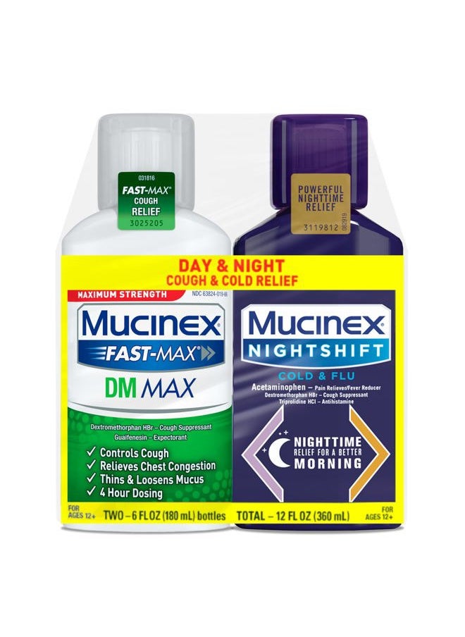 MUCINEX FastMax DM Max Cold & Flu Liquid - Thins Mucus, Relieves Cough, Chest Congestion, Pain, Fever, Sneezing, Sore Throat, Runny Nose  - Image 1
