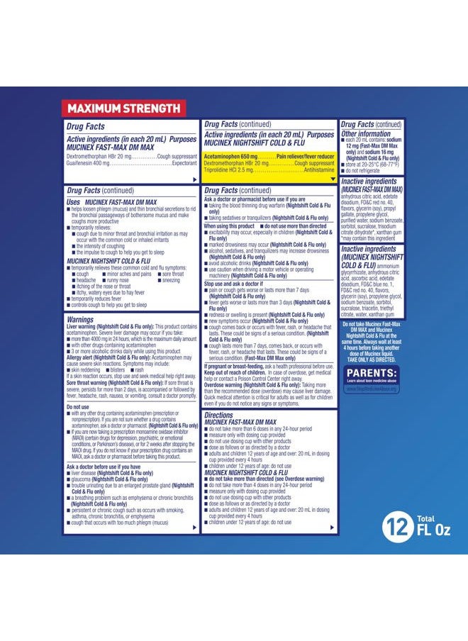 MUCINEX FastMax DM Max Cold & Flu Liquid - Thins Mucus, Relieves Cough, Chest Congestion, Pain, Fever, Sneezing, Sore Throat, Runny Nose  - Image 3