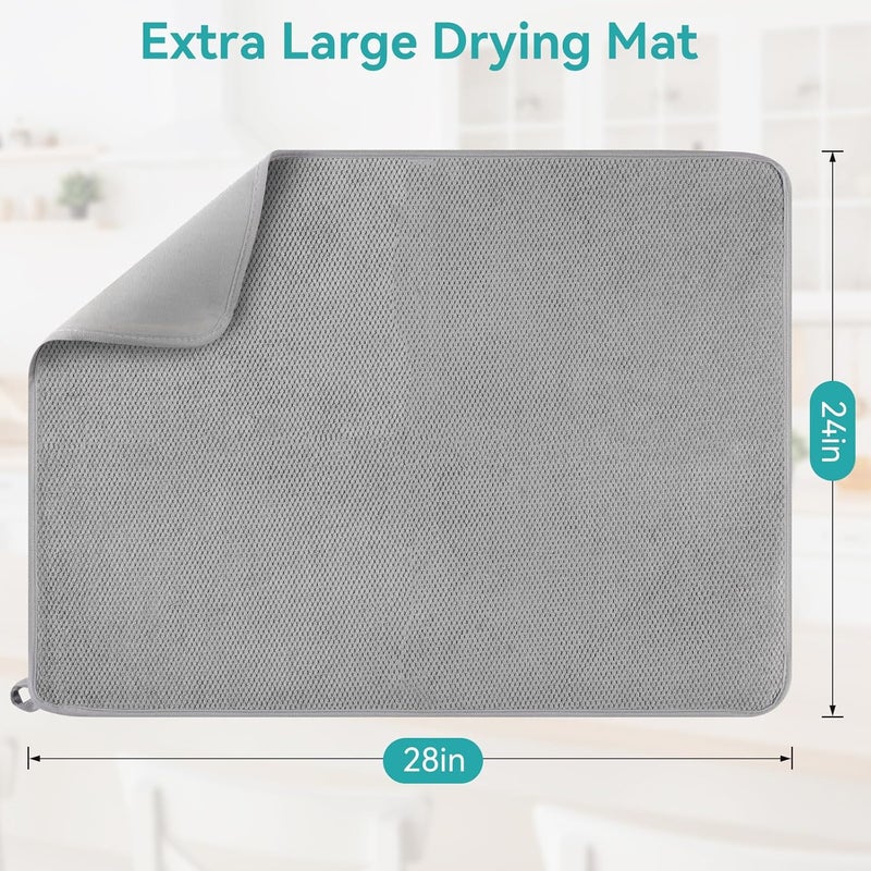 Ninsula Dish Drying Mat, 18 x 24 In Absorbent Microfiber Drying Matt Kitchen Counter, Extra Large Foldable Drying Mat for Countertops, Sinks and Draining Racks (Gray) - Image 2