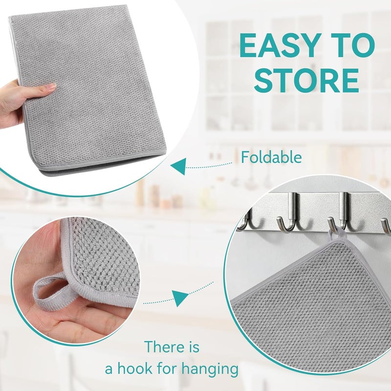 Ninsula Dish Drying Mat, 18 x 24 In Absorbent Microfiber Drying Matt Kitchen Counter, Extra Large Foldable Drying Mat for Countertops, Sinks and Draining Racks (Gray) - Image 4