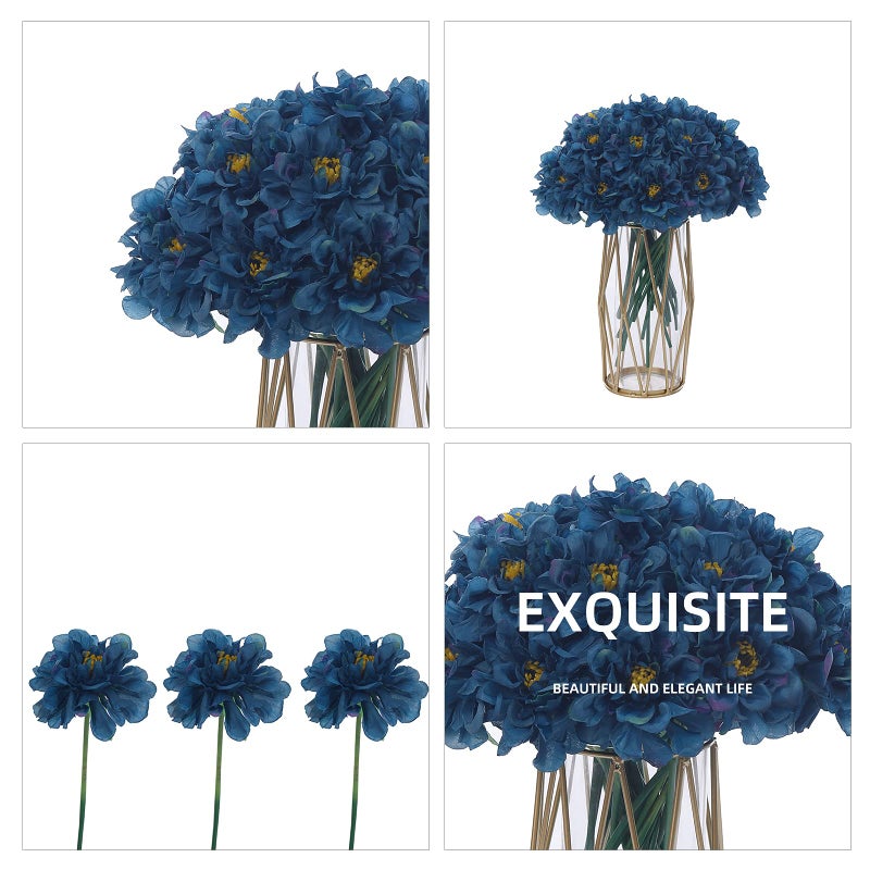 Kimura's Cabin Artificial Flowers Silk Hydrangea Chrysanthemum Ball Flowers Arrangements Bouquets 21Pcs for Home Dining Table Core Party Wedding Decoration (Navy Blue, Pack of 21) - Image 3