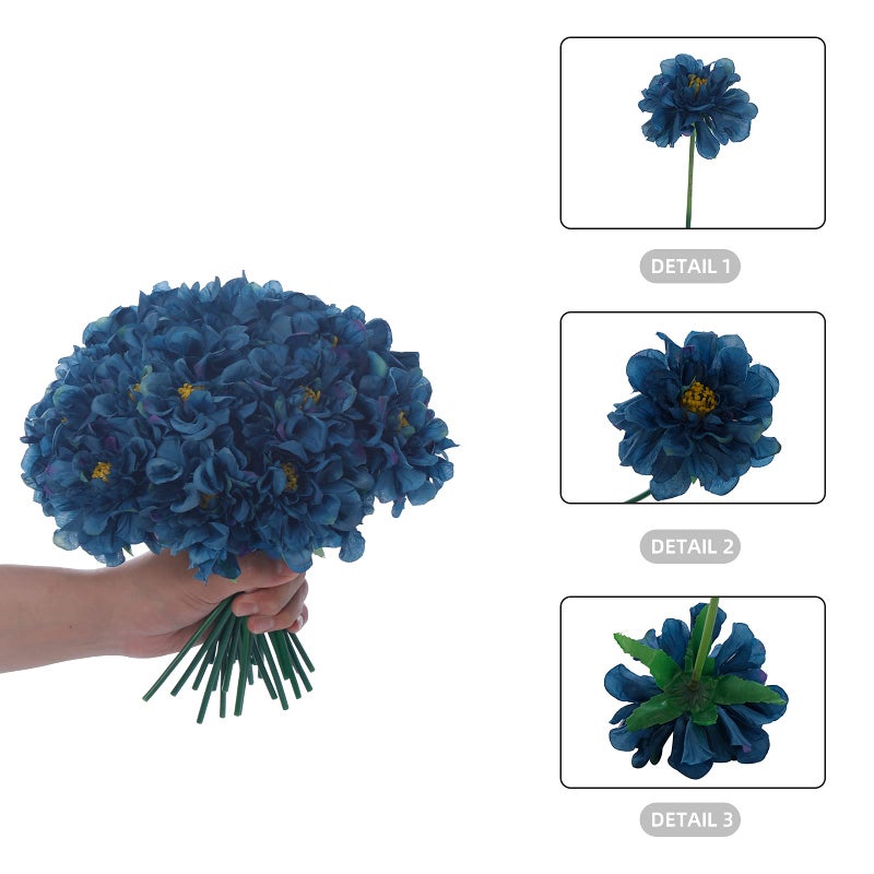 Kimura's Cabin Artificial Flowers Silk Hydrangea Chrysanthemum Ball Flowers Arrangements Bouquets 21Pcs for Home Dining Table Core Party Wedding Decoration (Navy Blue, Pack of 21) - Image 2