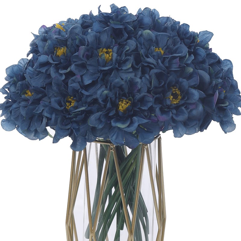 Kimura's Cabin Artificial Flowers Silk Hydrangea Chrysanthemum Ball Flowers Arrangements Bouquets 21Pcs for Home Dining Table Core Party Wedding Decoration (Navy Blue, Pack of 21) - Image 1