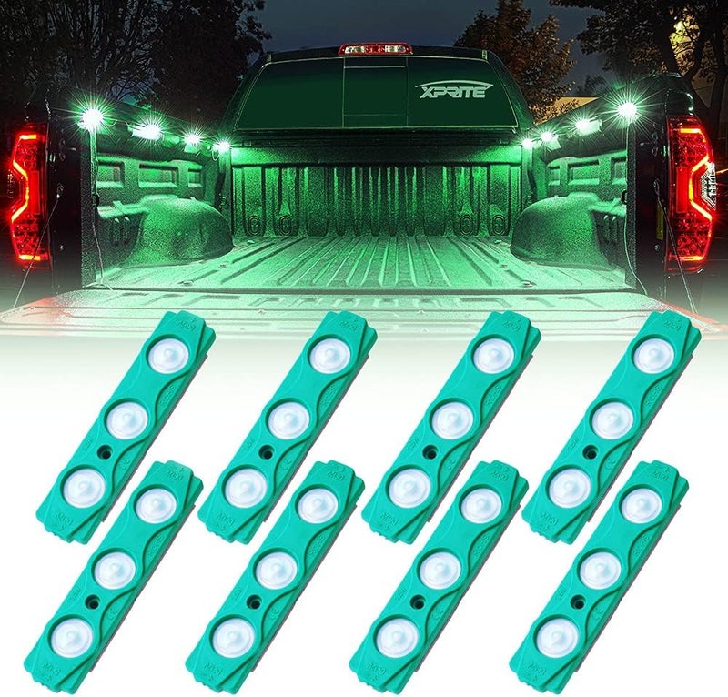Xprite Green LED Truck Bed Light Kits with On/Off Switch, for Pickup Exterior Interior Lights Strips, Footwells, Running Boards, Cargo, Under Car, Tonneau Cover, Rail Rock Lighting - 8 PCs - Image 1