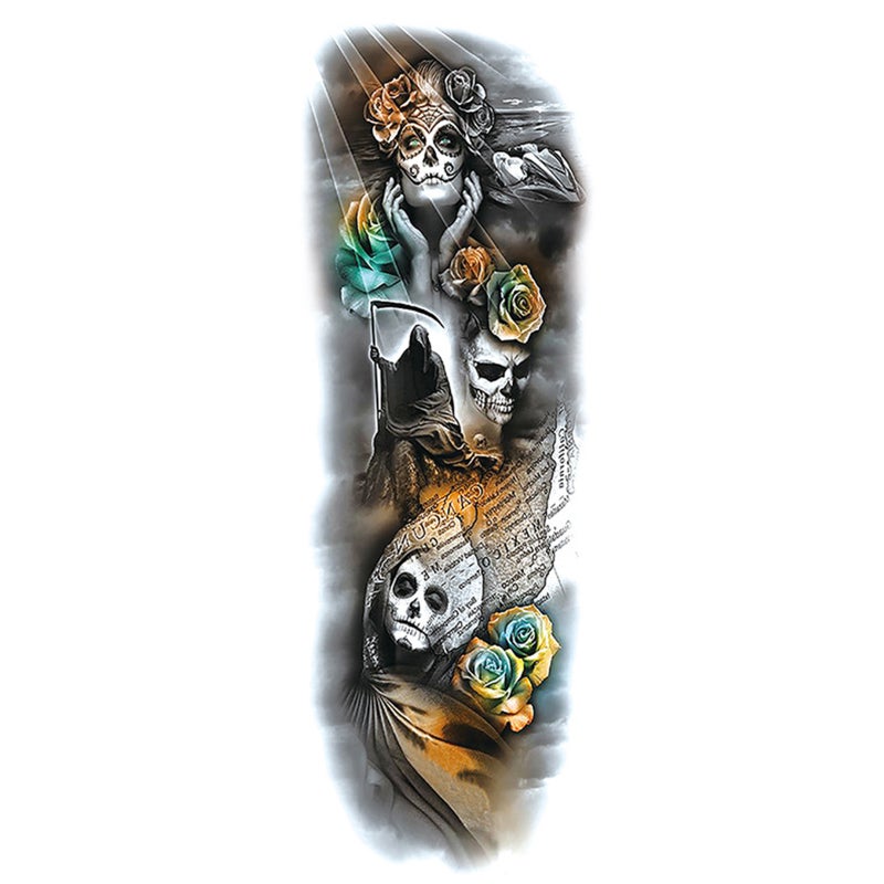 ورقة واحدة من ملصقات الوشم المؤقت للذراع بالكامل، وشم كبير مقاوم للماء، ملصقات وشم كبيرة على شكل زهرة الفاوانيا والورد للرجال والنساء - Image 1