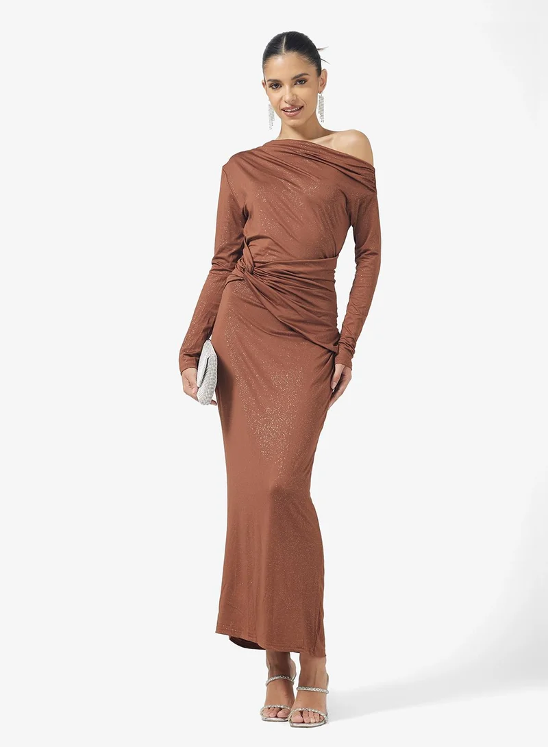 Ginger Assymetric Shoulder Draped Bodycon Dress