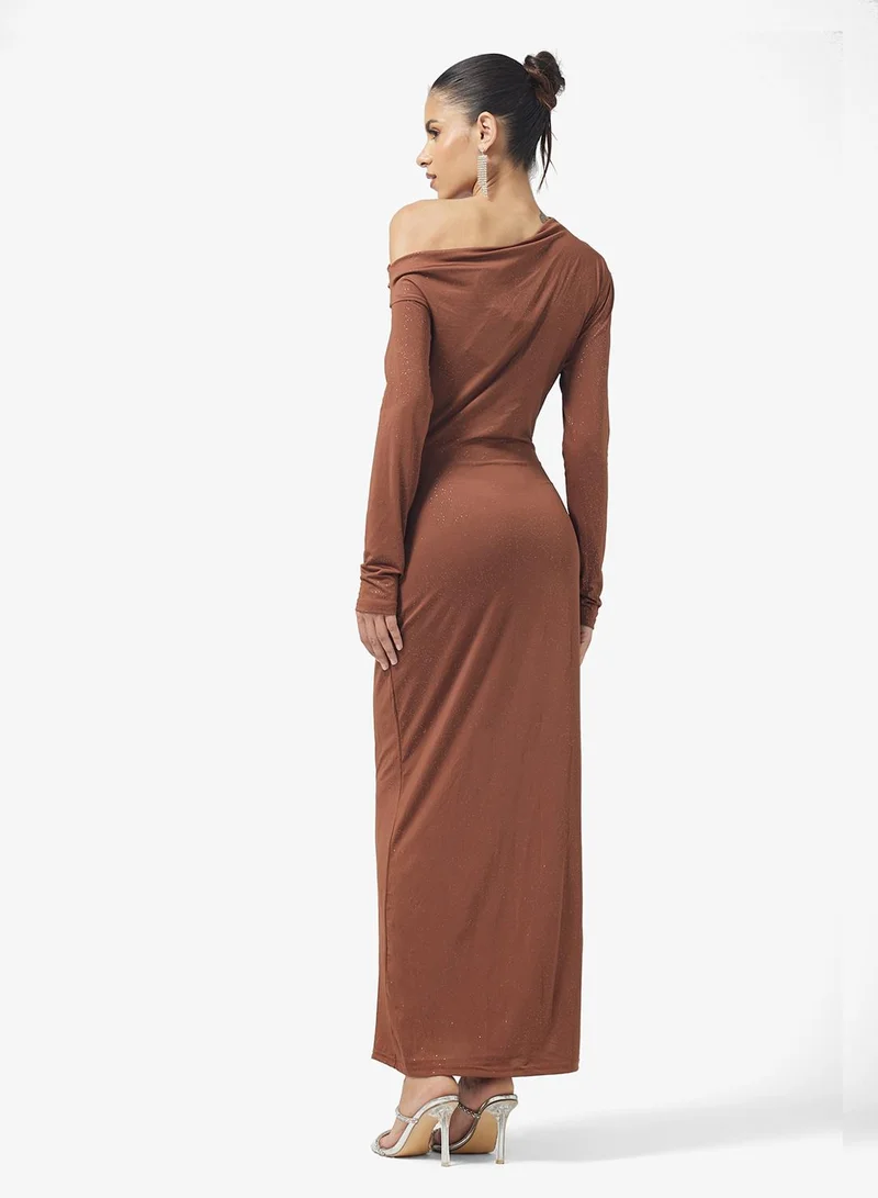Ginger Assymetric Shoulder Draped Bodycon Dress