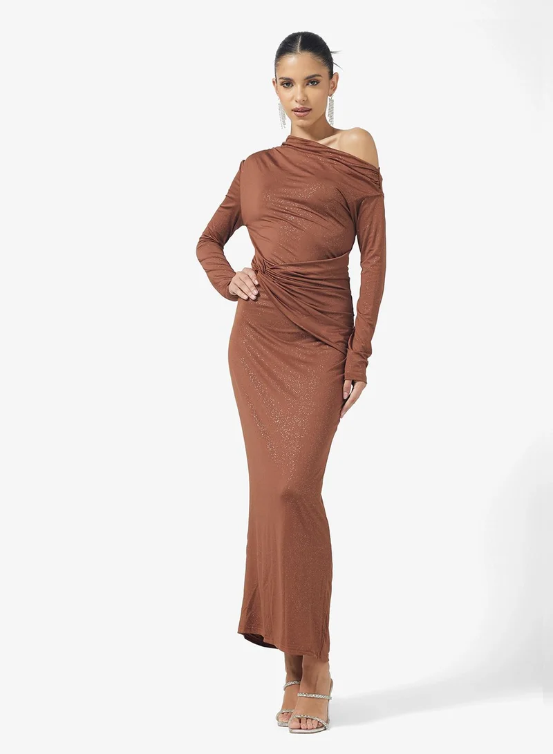 Ginger Assymetric Shoulder Draped Bodycon Dress