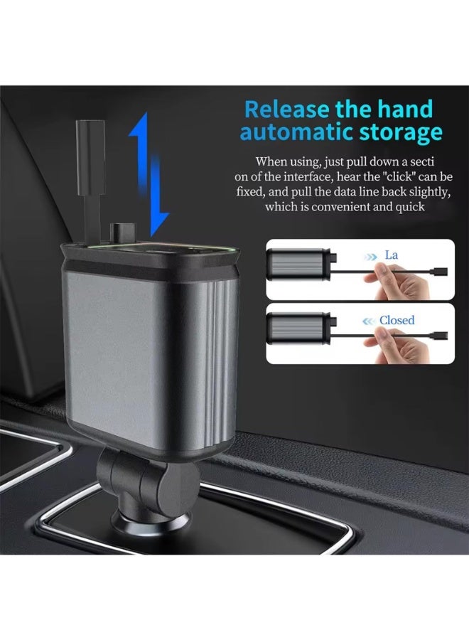 SUKILO 4-in-1 Starry Sky Retractable Car Charger with USB-C & USB-A Cables, Fast Charging, Star Projector LED, Overcharge Protection Compatible with 12V/24V Vehicles - Image 4