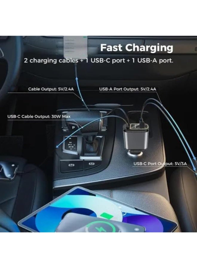 SUKILO 4-in-1 Starry Sky Retractable Car Charger with USB-C & USB-A Cables, Fast Charging, Star Projector LED, Overcharge Protection Compatible with 12V/24V Vehicles - Image 5