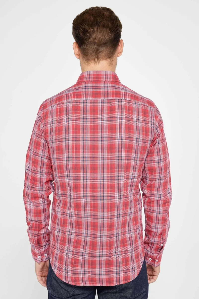 تودورس Men's Slim Fit Narrow Fit Checked Linen Texture Summer Shirt
