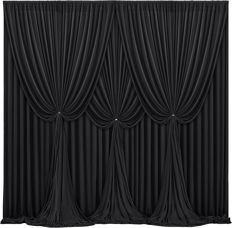PARTISKY 24x10FT Black Backdrop Curtains for Wedding Parties, Wrinkle Free Polyester Photography Backdrop Drapes for Wedding Baby Shower Birthday Parties Stage Background Stand Decorations 4x10ft,6 Panels - Image 1