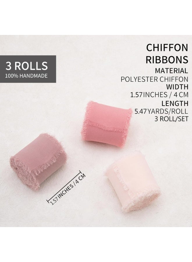 3 فاخر لفات شريط حرير شيفون مهدب - 4 سم × 5 أمتار بشريط بحواف ممزقة يدويًا لديكورات الزفاف، تغليف الهدايا، الأعمال اليدوية (جاهز لباقات العروس) - Image 2