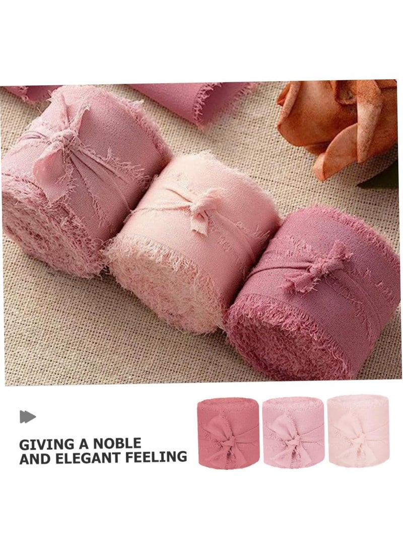 3 فاخر لفات شريط حرير شيفون مهدب - 4 سم × 5 أمتار بشريط بحواف ممزقة يدويًا لديكورات الزفاف، تغليف الهدايا، الأعمال اليدوية (جاهز لباقات العروس) - Image 3