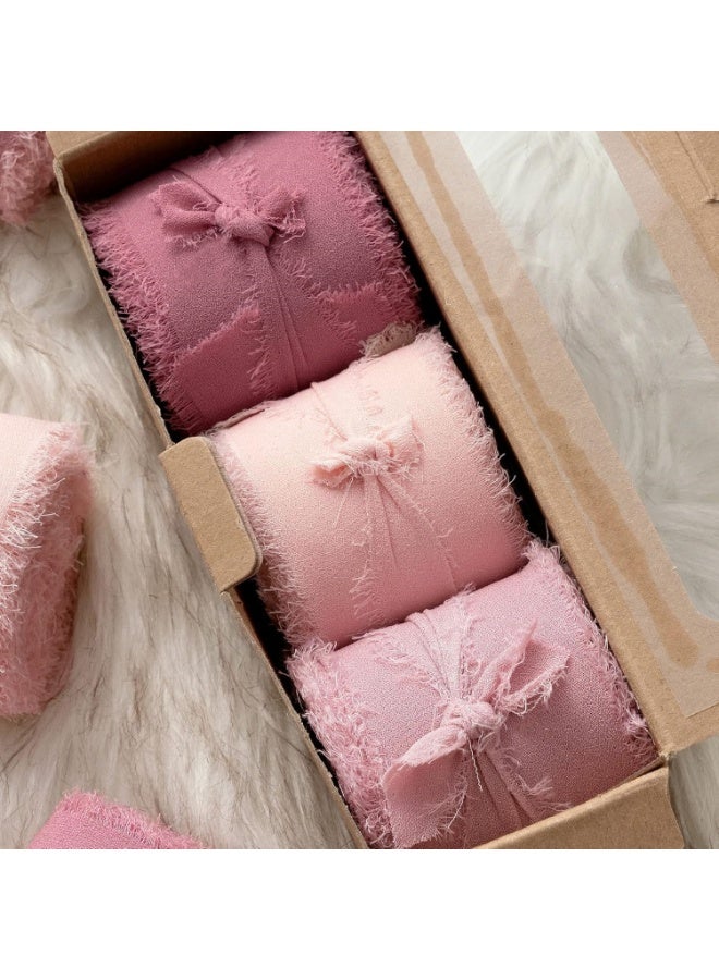 3 فاخر لفات شريط حرير شيفون مهدب - 4 سم × 5 أمتار بشريط بحواف ممزقة يدويًا لديكورات الزفاف، تغليف الهدايا، الأعمال اليدوية (جاهز لباقات العروس) - Image 4