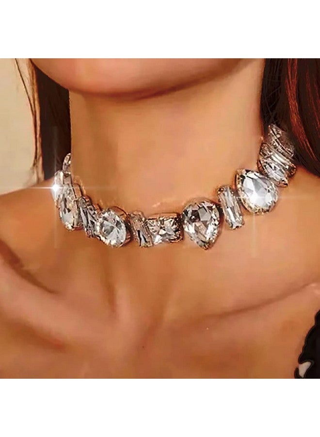 JEAIRTS Rhinestone Choker Necklace Sparkly Crystal Choker Statement Prom Necklaces For Women(1-Silver) - Image 5