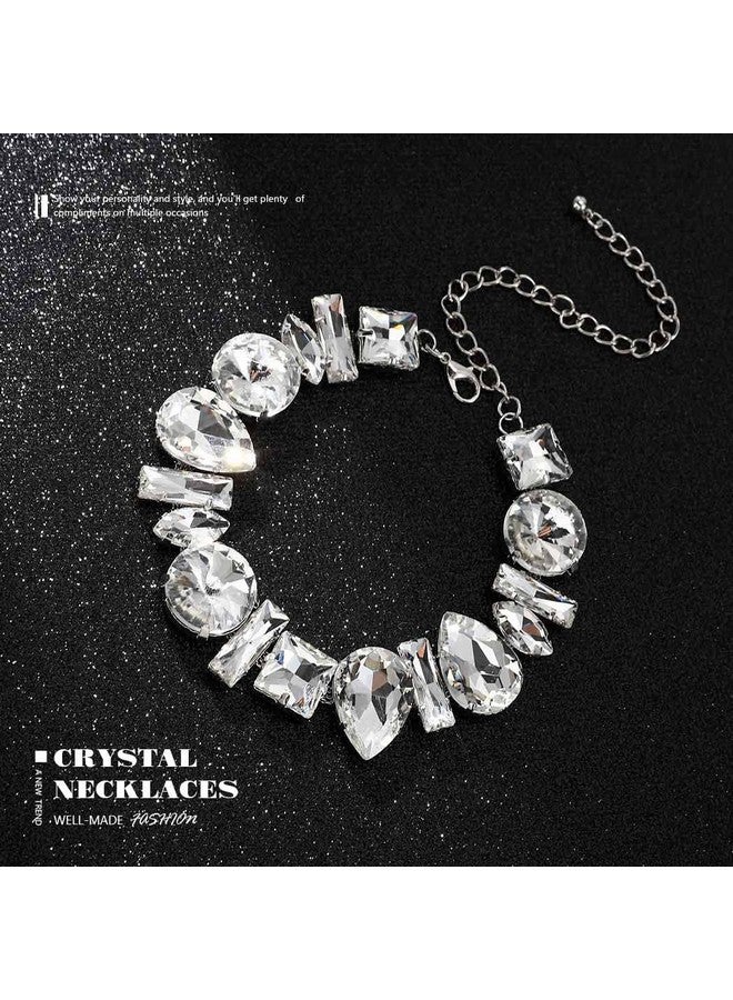 JEAIRTS Rhinestone Choker Necklace Sparkly Crystal Choker Statement Prom Necklaces For Women(1-Silver) - Image 3