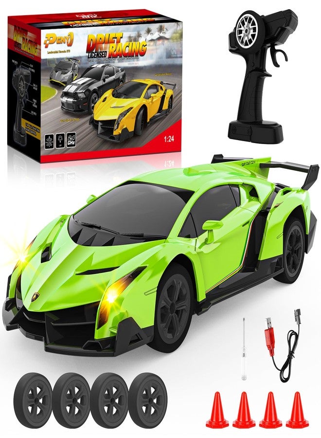 Innofans Lamborghini Remote Control Car, Officially Licensed 1:24 Scale 2.4GHz RC Drift Car Toys with Headlight PCS, Lambo Hobby Rc Cars for Boy Girl 4-12 Years Old, Birthday Gift (Green) - Image 1