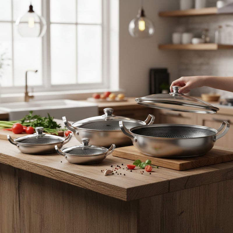 Bister Stainless Steel Saute Pan 30 cm with Lid, Nonstick Honeycomb Coating, Dual Handles, Dishwasher Safe, Compatible with All Cooktops - Image 5