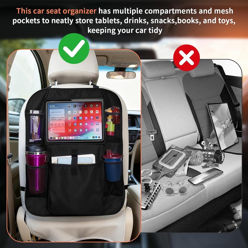 Zocipro 2 Pcs Car Seat Organiser for Kids - Waterproof Back Seat Protector with Tablet Compartment & 5 Pockets for Toys, Books, and Drinks - Black - Image 2