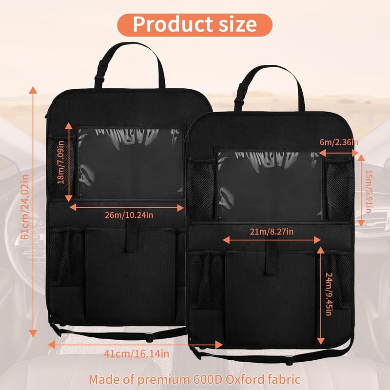 Zocipro 2 Pcs Car Seat Organiser for Kids - Waterproof Back Seat Protector with Tablet Compartment & 5 Pockets for Toys, Books, and Drinks - Black - Image 3