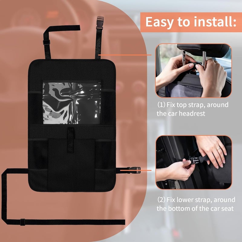 Zocipro 2 Pcs Car Seat Organiser for Kids - Waterproof Back Seat Protector with Tablet Compartment & 5 Pockets for Toys, Books, and Drinks - Black - Image 5