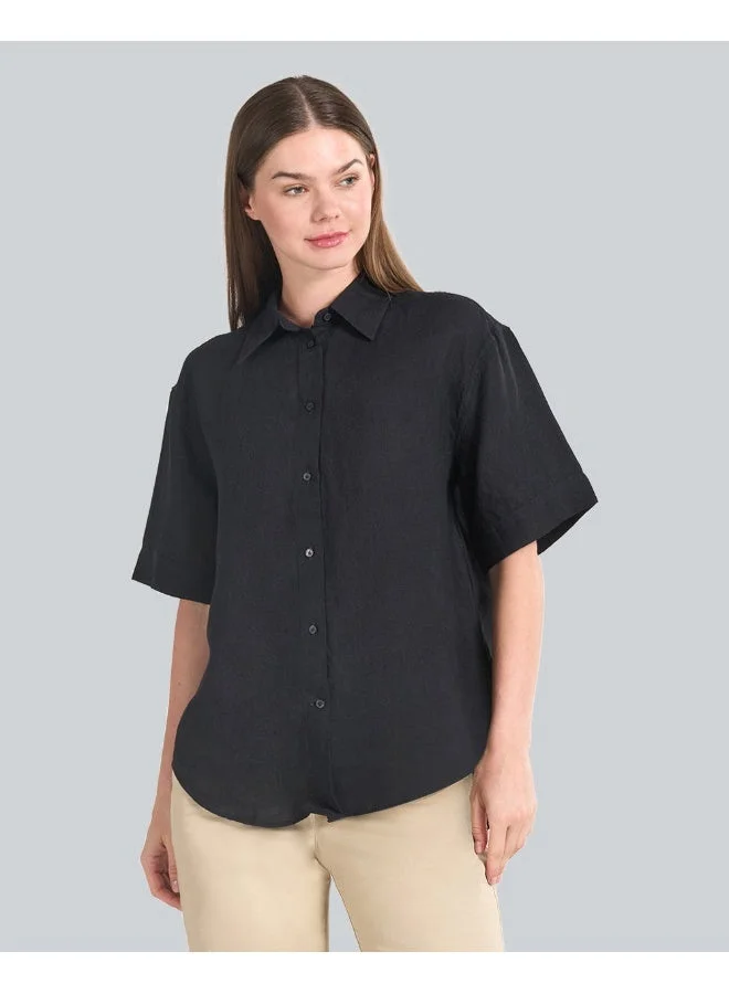 غانت قميص نسائي كتان غانت بأكمام قصيرة مريح