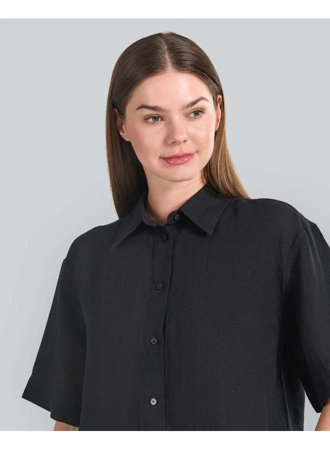 غانت قميص نسائي كتان غانت بأكمام قصيرة مريح