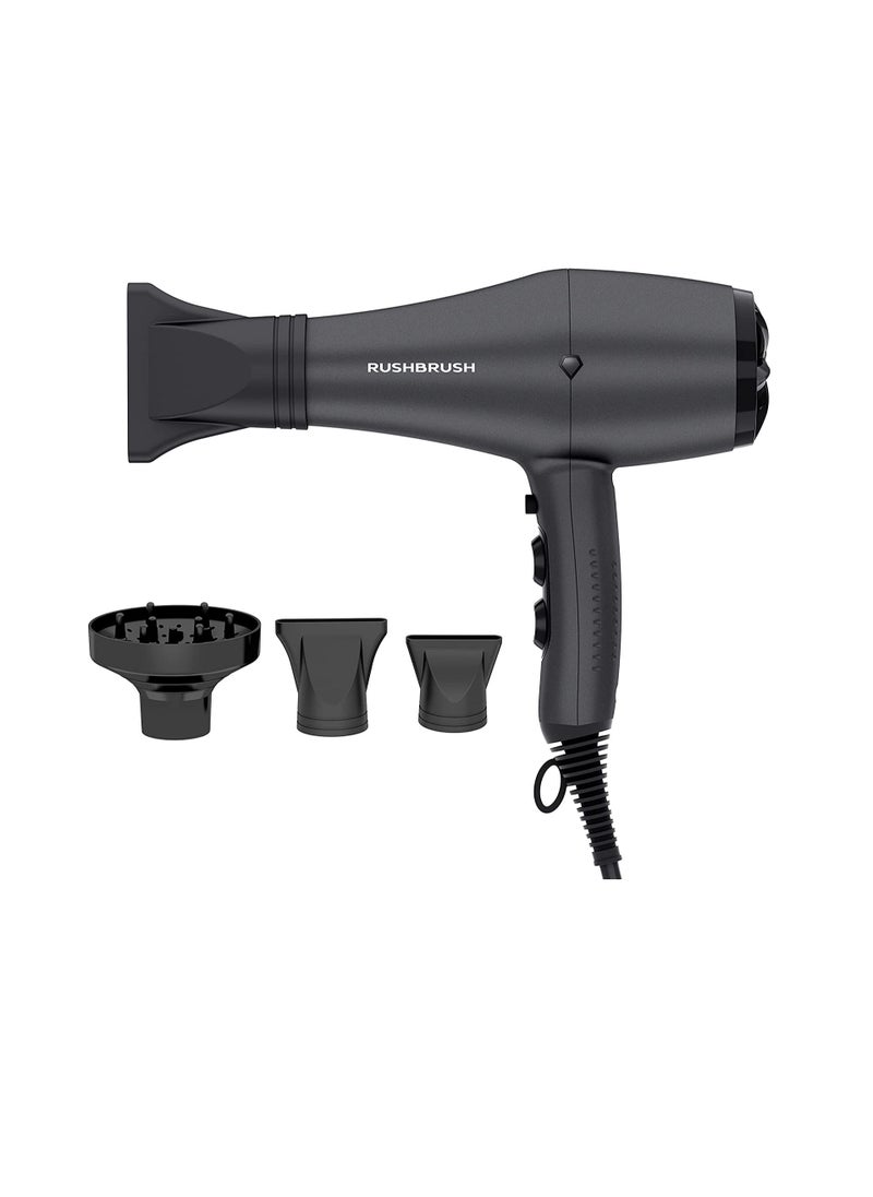 Rush Brush - D3K Dryer Black 3000W AC Motor Pro Hair Dryer with Ionic & Cool Shot Technology, Includes Diffuser and Concentrator - Image 1