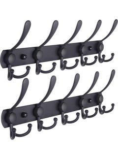 BOUND MOAT 2 Packs Coat Rack Wall Mounted with 5 Tri Hooks Heavy Duty Stainless Steel Wall Hanger Metal Coat Hook Rail for Coat Hat Towel Purse Robes Mudroom Bathroom Entryway Black  - Image 1