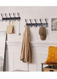 BOUND MOAT 2 Packs Coat Rack Wall Mounted with 5 Tri Hooks Heavy Duty Stainless Steel Wall Hanger Metal Coat Hook Rail for Coat Hat Towel Purse Robes Mudroom Bathroom Entryway Black  - Image 2
