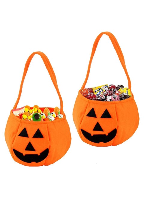 2 Pack Pumpkin Candy Bags Non-Woven Gift Bags  Candy Buckets Candy Bags Candy Totes for Kids (B)