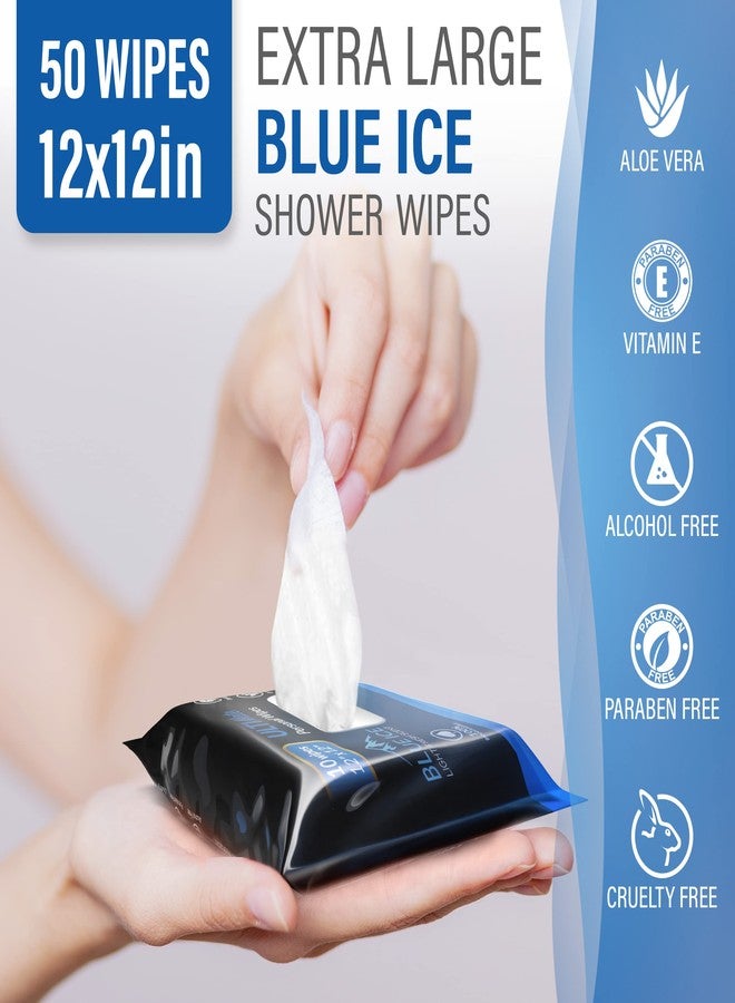 Pure Active XXL Body Wipes for Face and Body, No Rinse Shower Wipes for Adults, Extra Thick for Hiking, Workout, and Travel 12inch Wipes, Blue Ice Scented 5 x10 Packs - Image 2