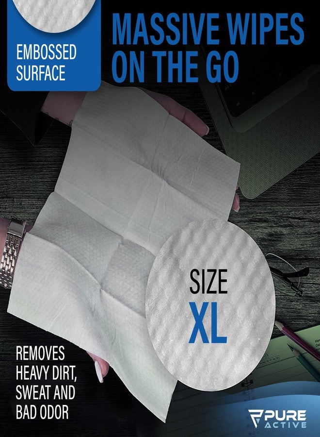 Pure Active XXL Body Wipes for Face and Body, No Rinse Shower Wipes for Adults, Extra Thick for Hiking, Workout, and Travel 12inch Wipes, Blue Ice Scented 5 x10 Packs - Image 3