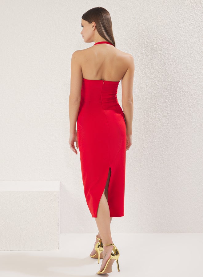 trendyol Red Accessory Detailed Woven Stylish Dress - Image 4