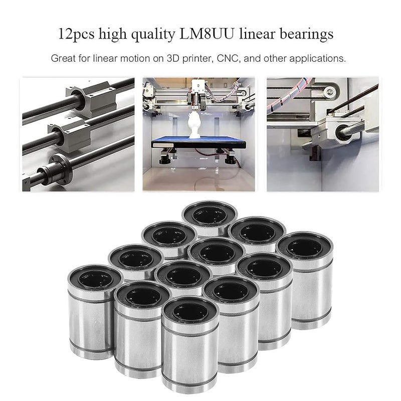 MELIFE 12PCS LM8UU Linear Ball Bearings 8mm Bore Dia Linear Motion Bushing with Double Side Rubber Seal Great for CNC Machine 3D Printer - Image 2