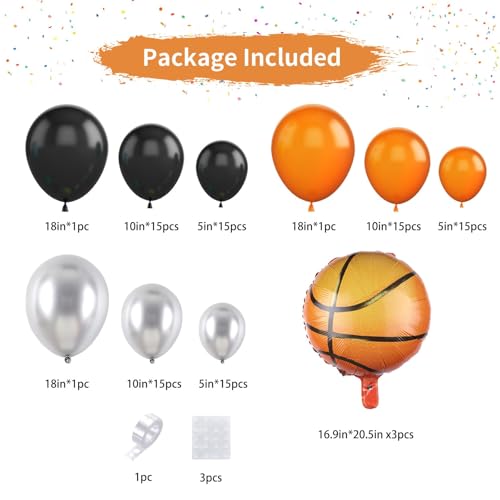 Sowide Basketball Balloons Garland Kit Orange Black Silver Metallic Balloons with Basketball Foil Balloons for Sports Theme Birthday Party Decorations - Image 5